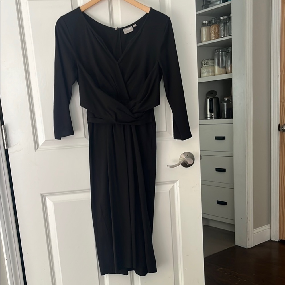 eShakti Black Midi Dress Wrap front 3/4 sleeve size Small 6